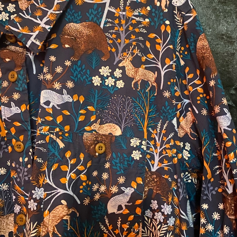 Duluth Trading Co Women's Button Down Shirt - Blue and Brown - Picture 9 of 10